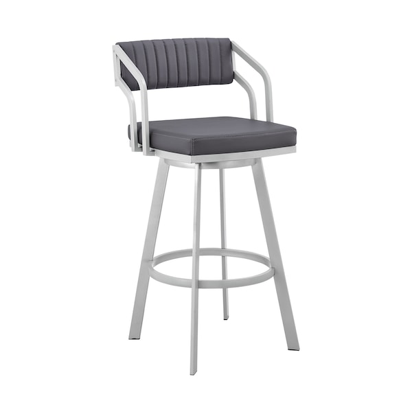 Armen Living Capri 30" Swivel Slate Gray Faux Leather and Silver Metal Bar Stool LCCPBASLGR30 - main